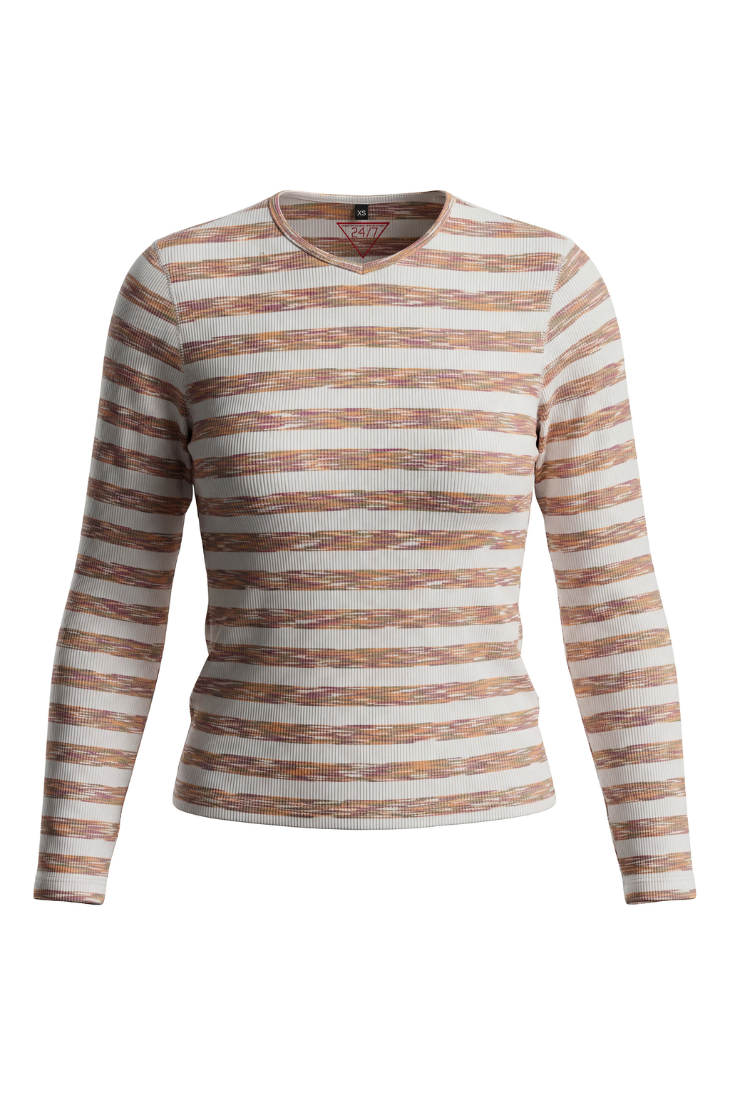 Ladies Striped V Neck Tee