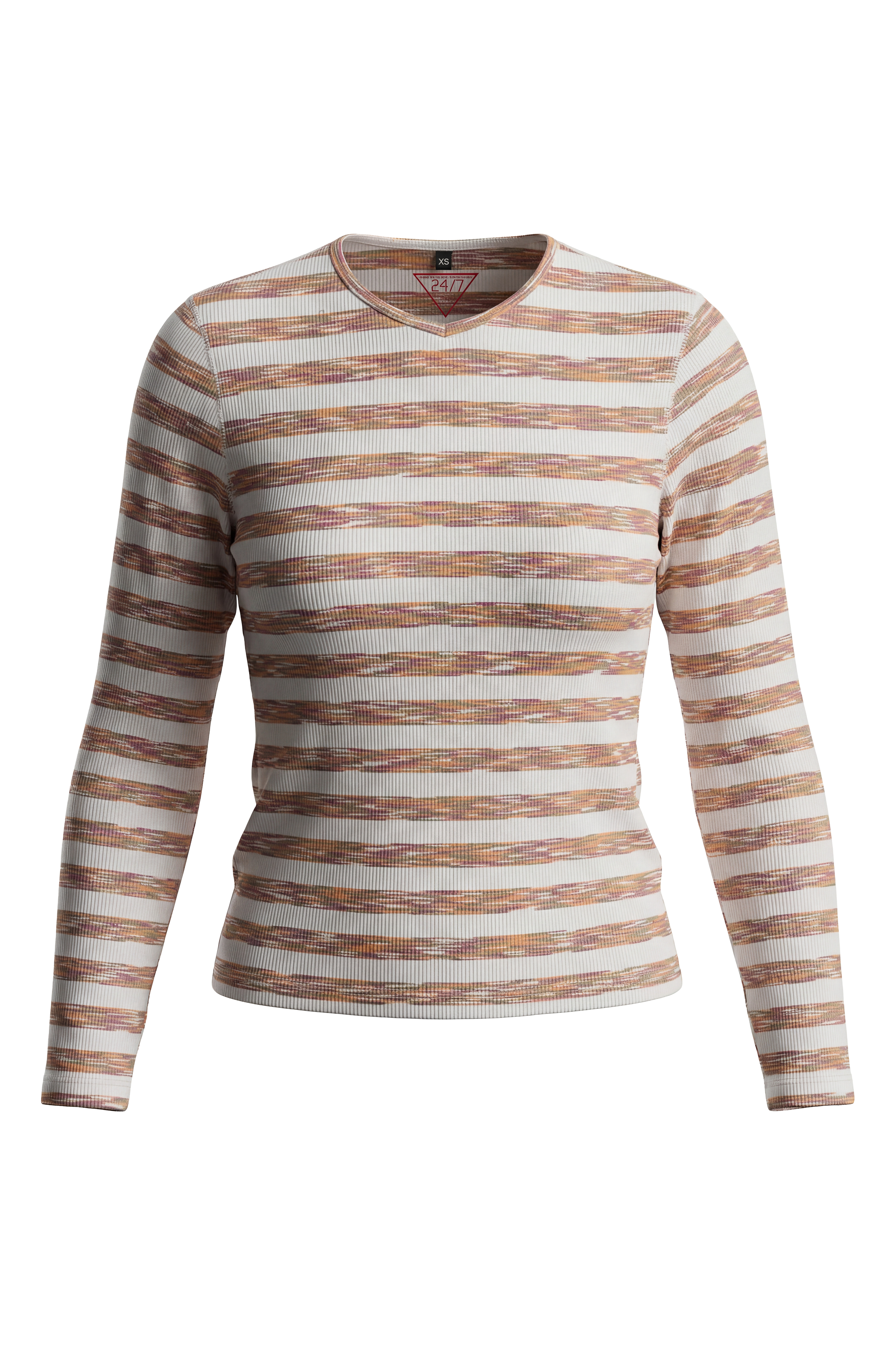 Ladies Striped V Neck Tee