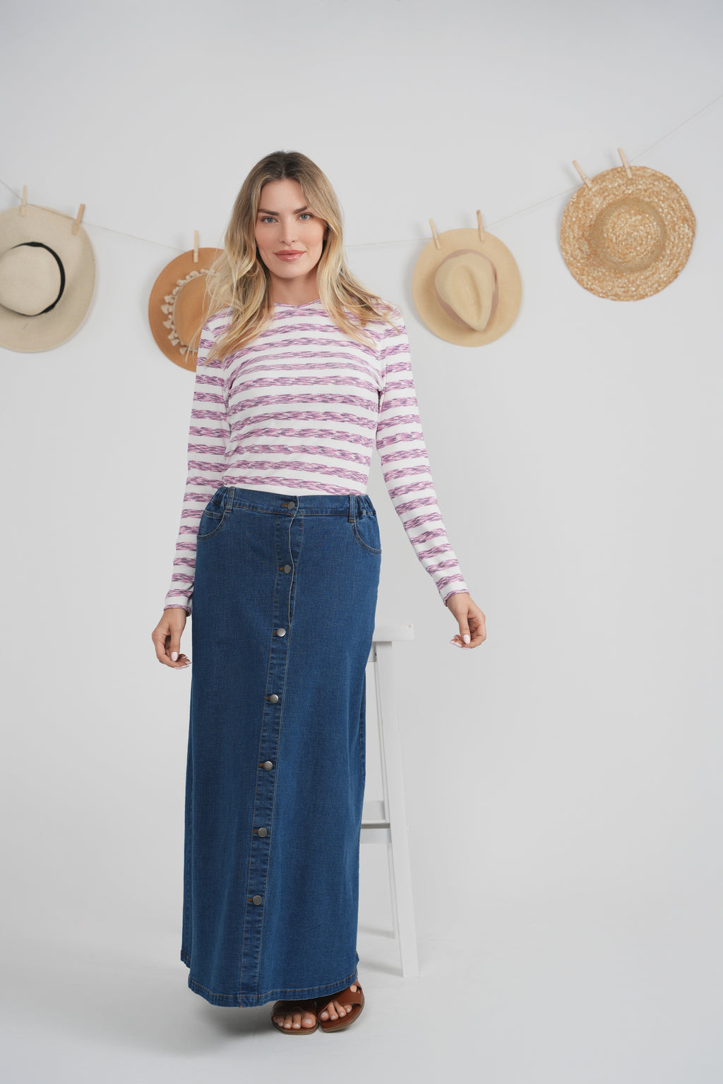 Ladies Striped V Neck Tee