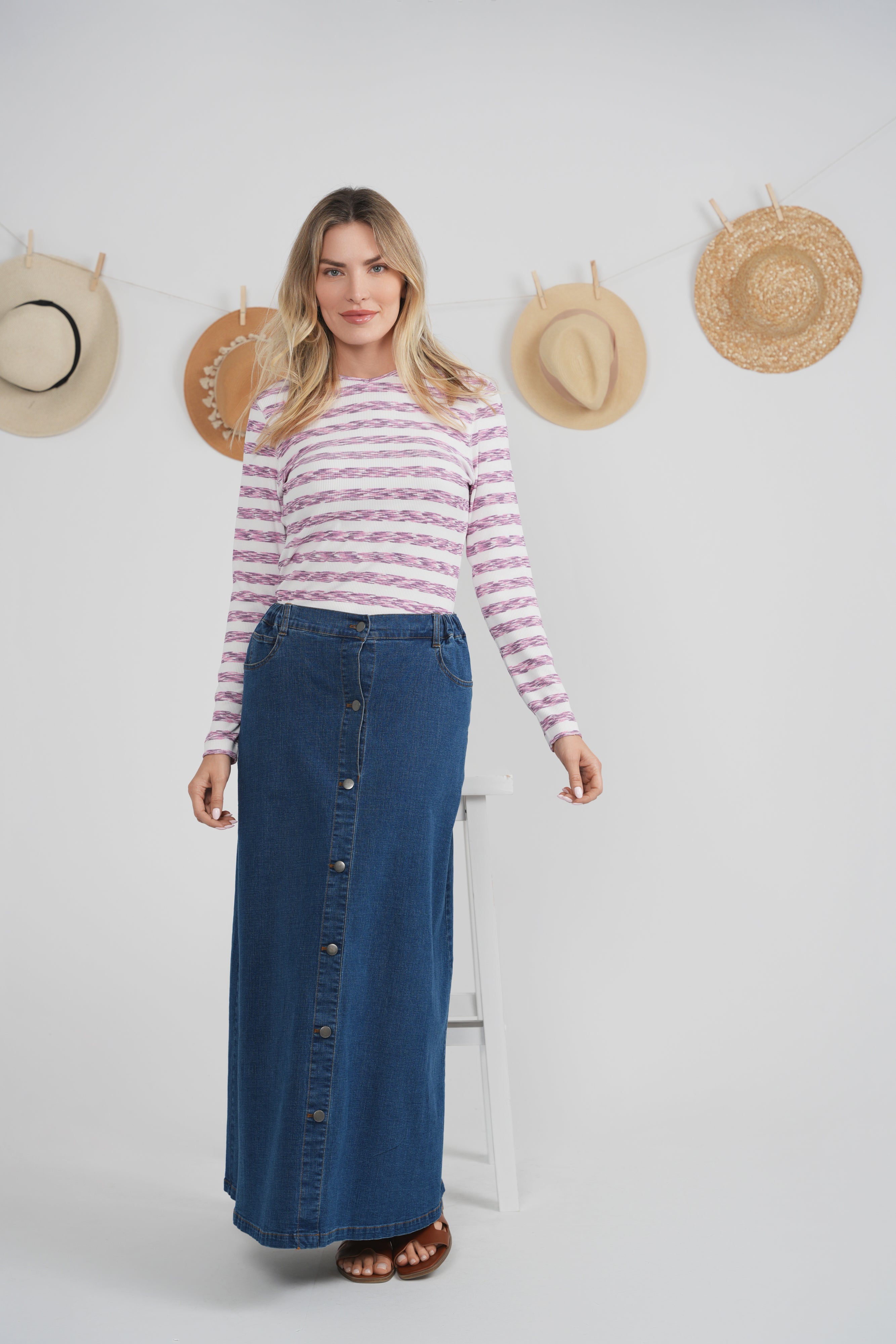 Ladies Striped V Neck Tee