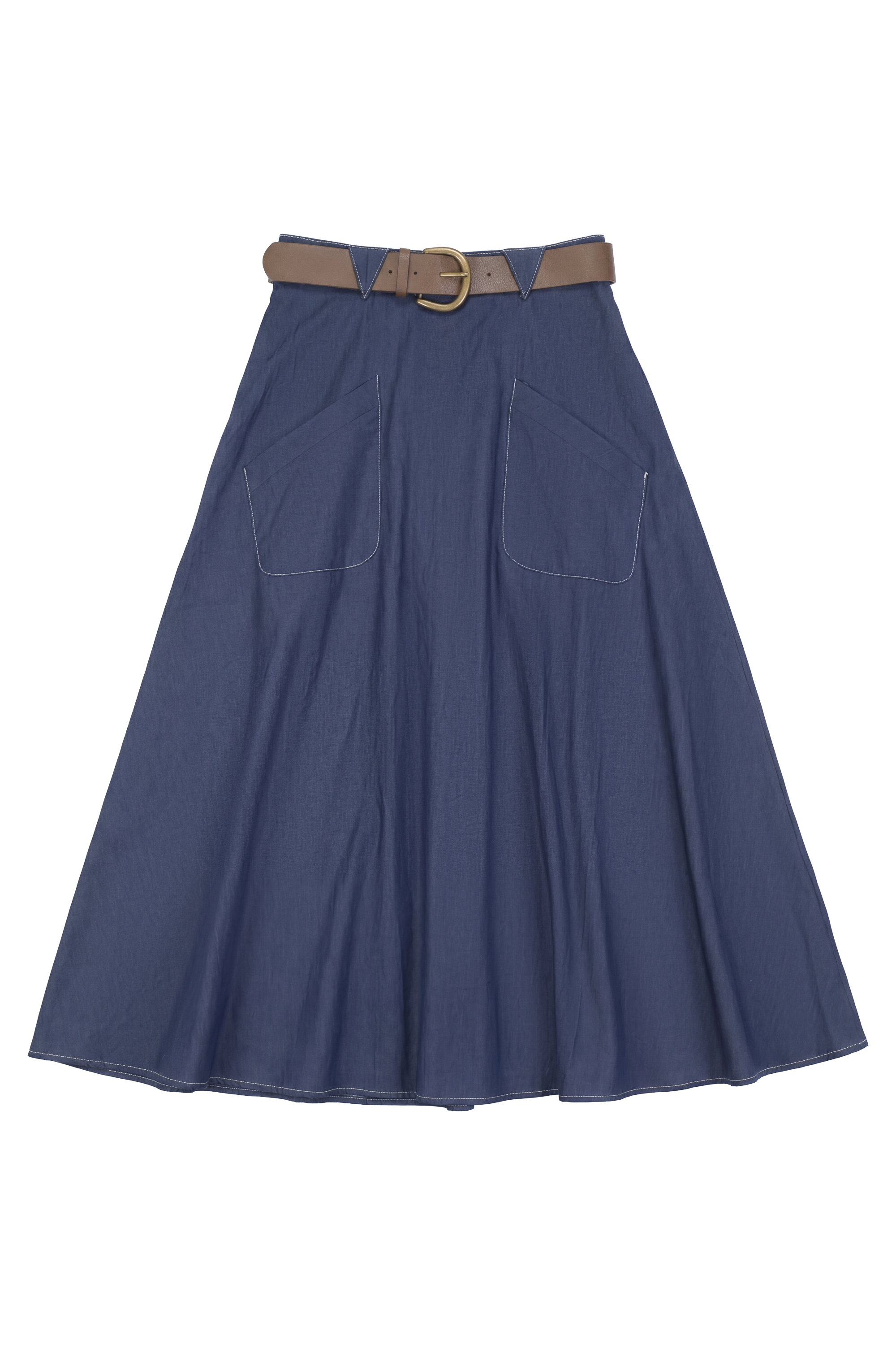Ladies Chambray A Line Midi Pocket Skirt