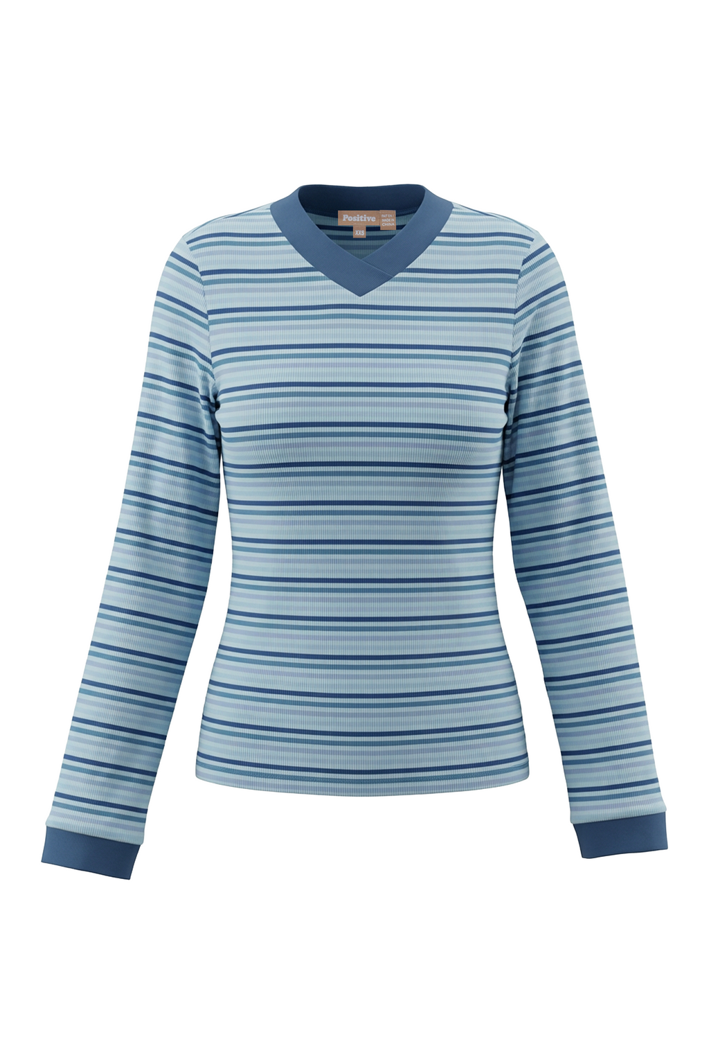 Ladies Striped V Neck Contrast Tee
