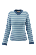 Ladies Striped V Neck Contrast Tee