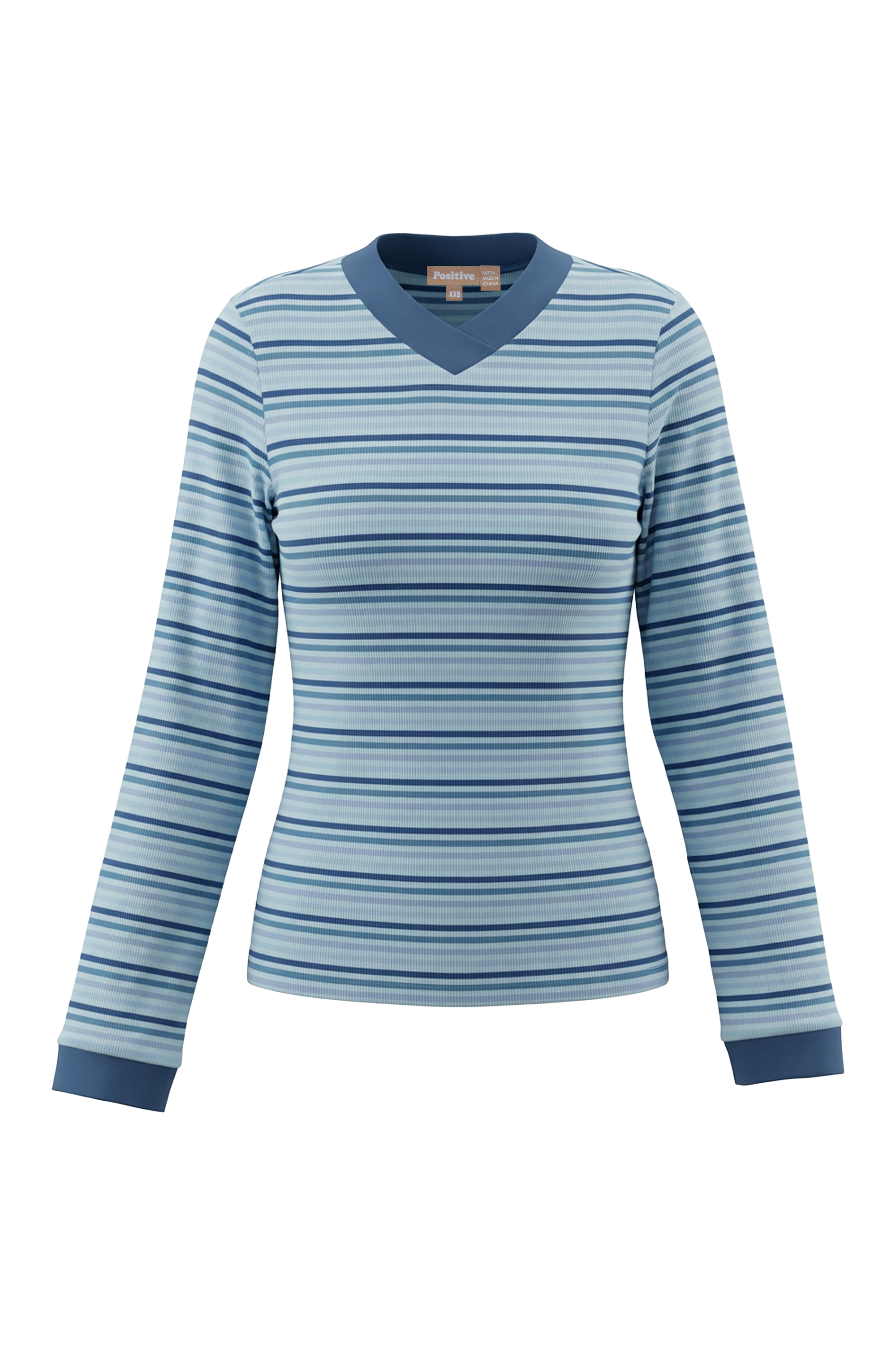 Ladies Striped V Neck Contrast Tee
