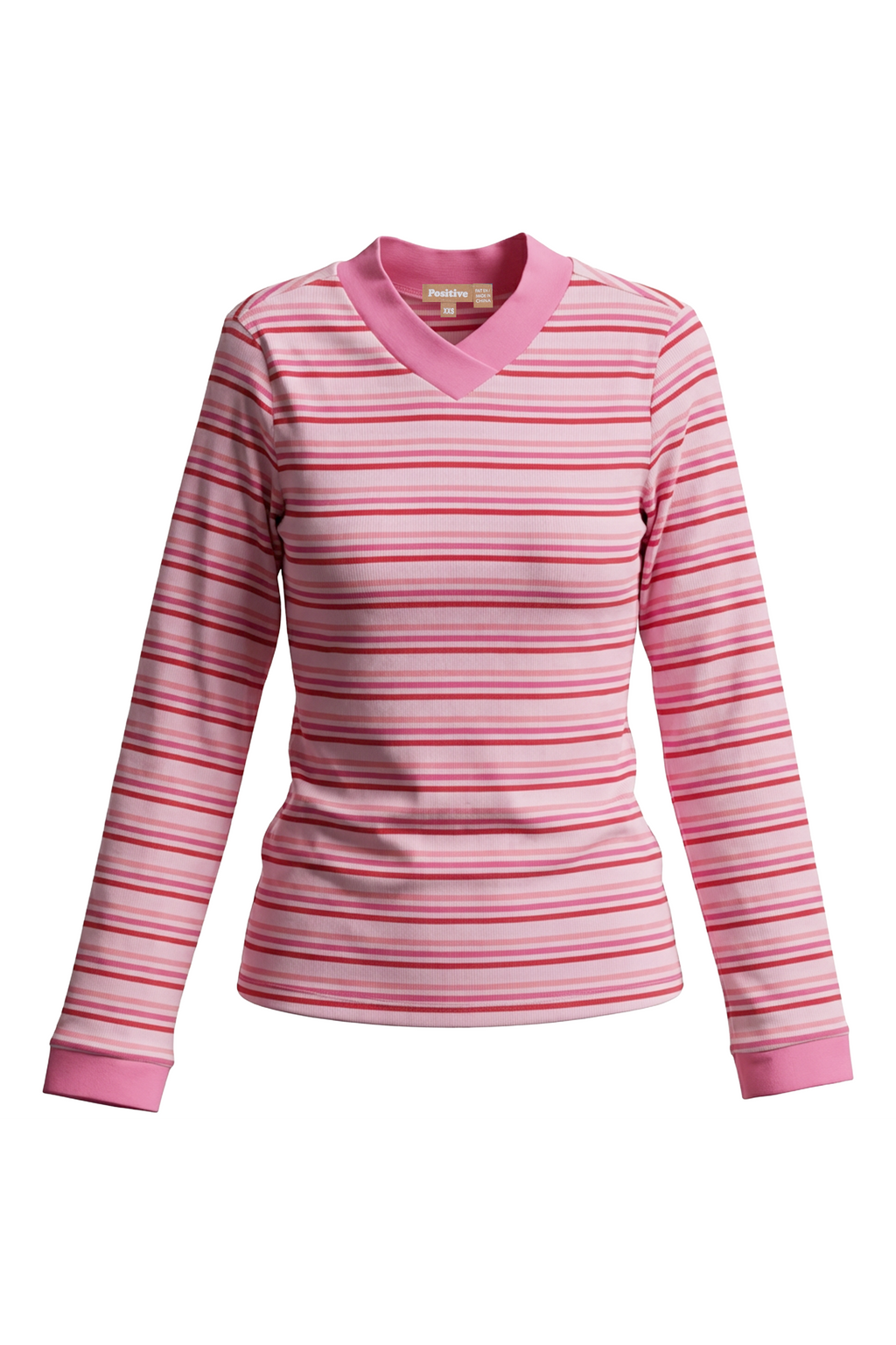 Ladies Striped V Neck Contrast Tee