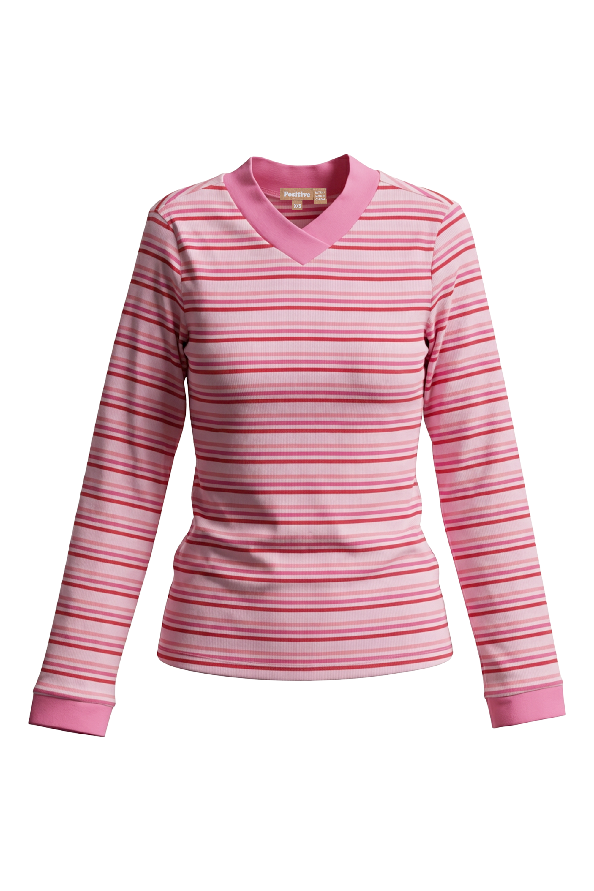 Ladies Striped V Neck Contrast Tee