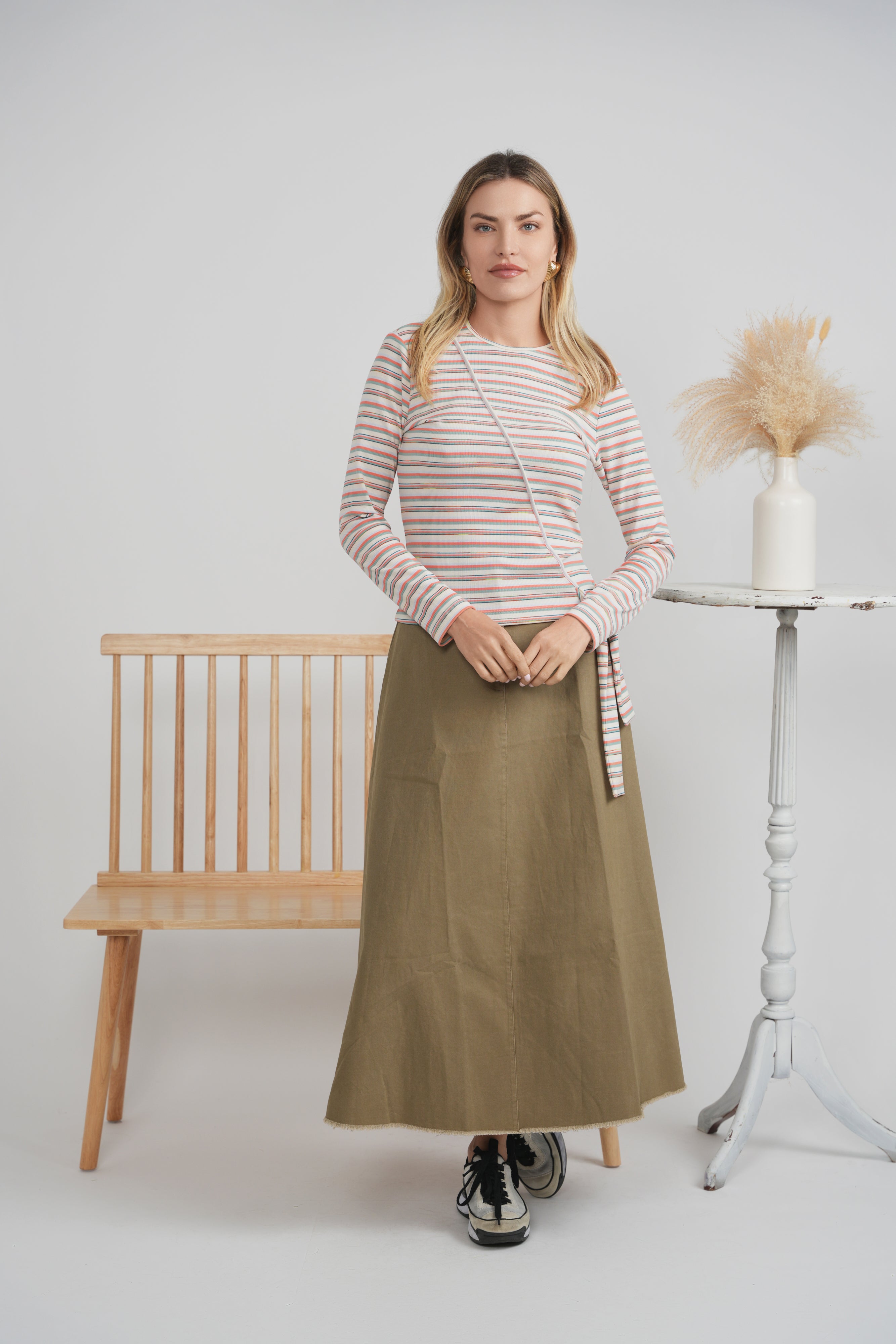 Ladies Striped Wrap Tee