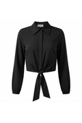 Ladies Cropped Cotton Tie Blouse