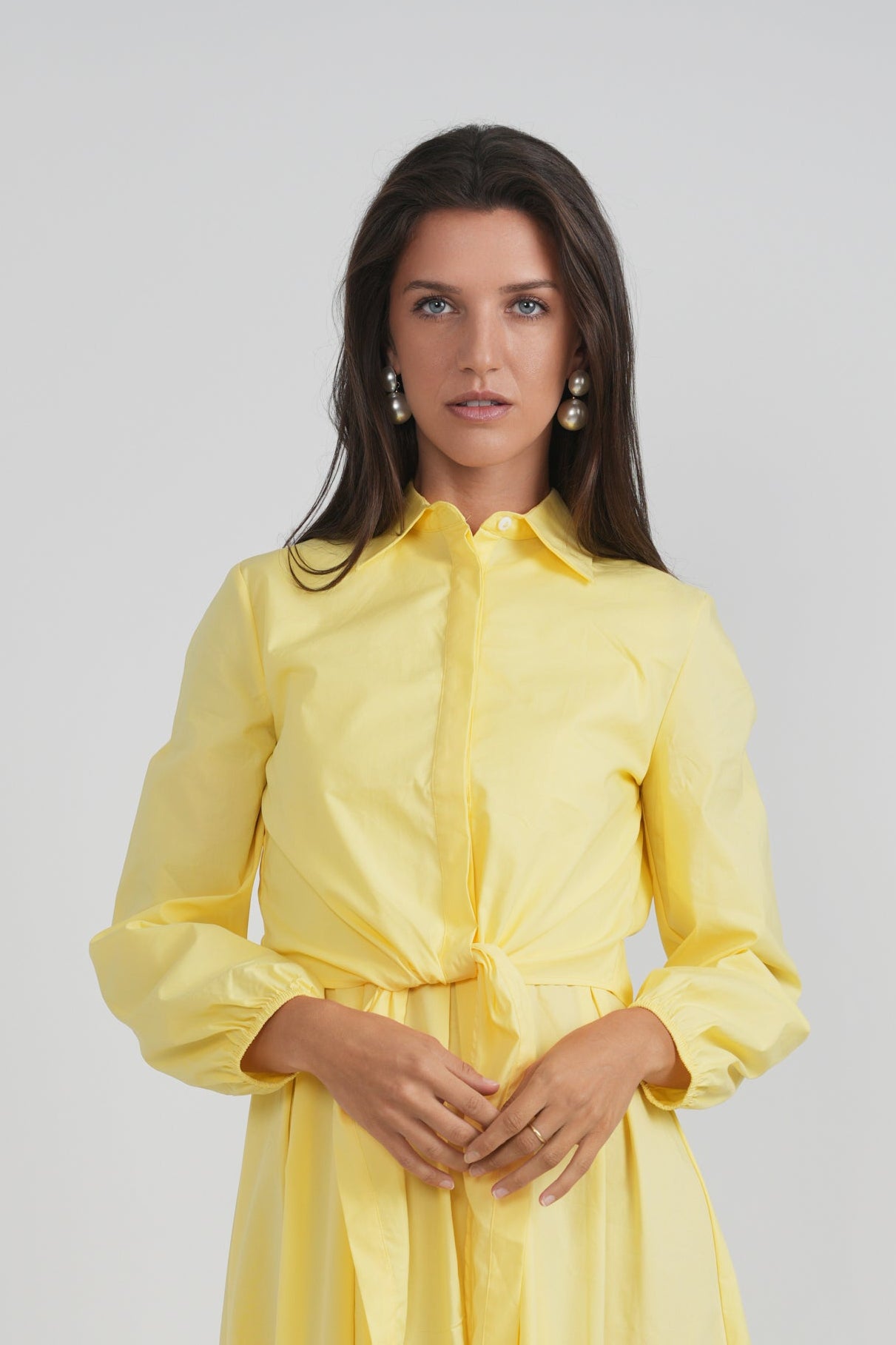 Ladies Cropped Cotton Tie Blouse