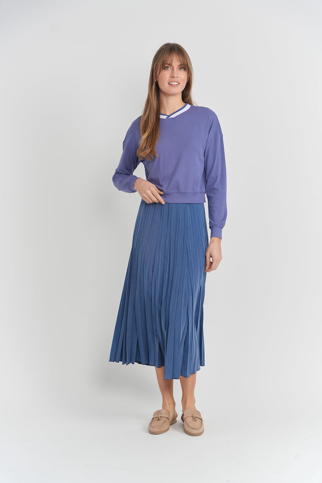 Teen Denim Midi Length Crinkle Pleating Skirt