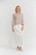 Teens Linen Striped & Cotton Rib T Shirt