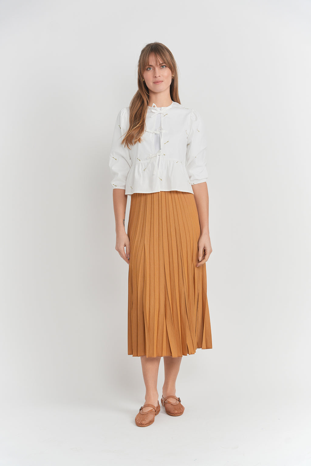 Teen Denim Midi Length Crinkle Pleating Skirt