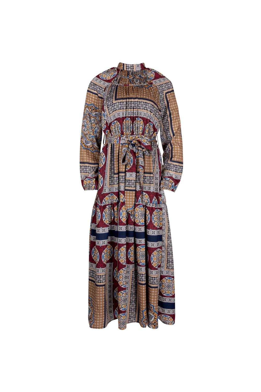 ABSTRACT PRINTED WAISTED DRESS