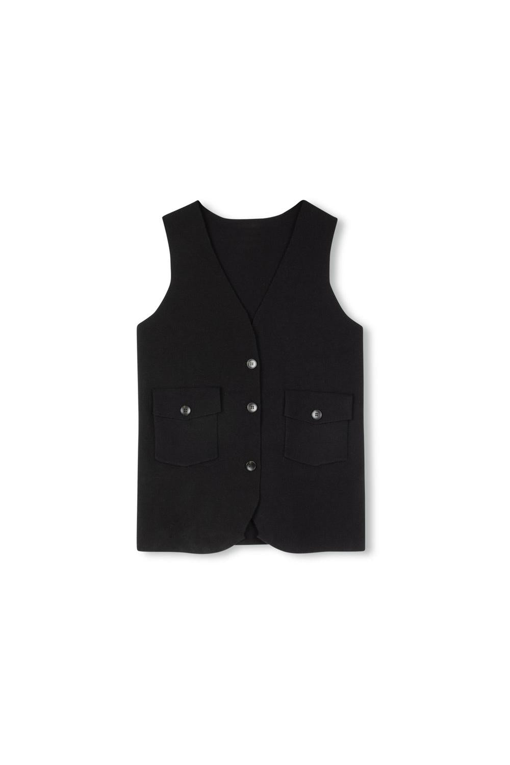 KNIT BUTTON VEST WITH POCKETS