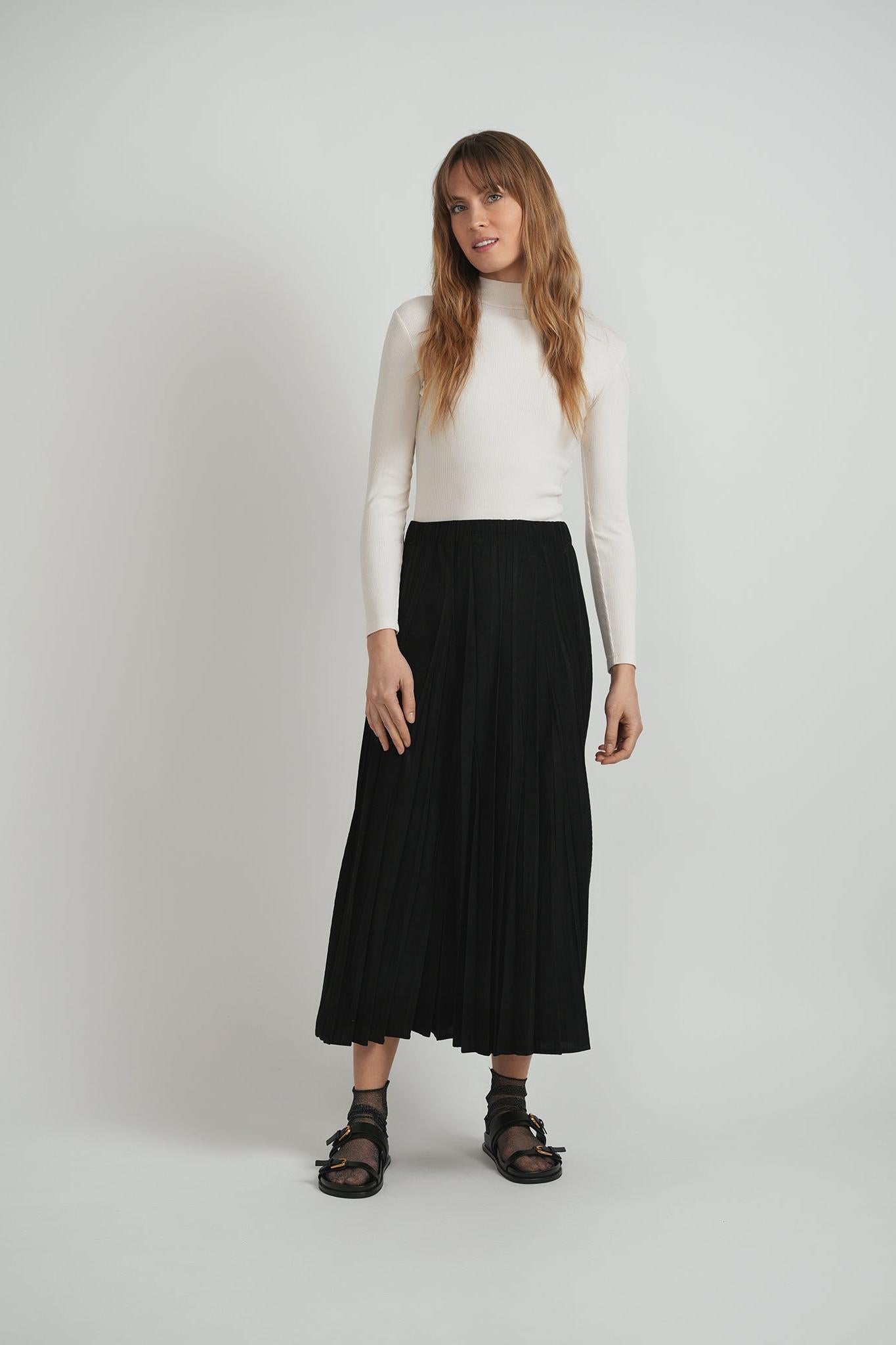 LADIES MIDI CORDUROY BURST PLEATED SKIRT