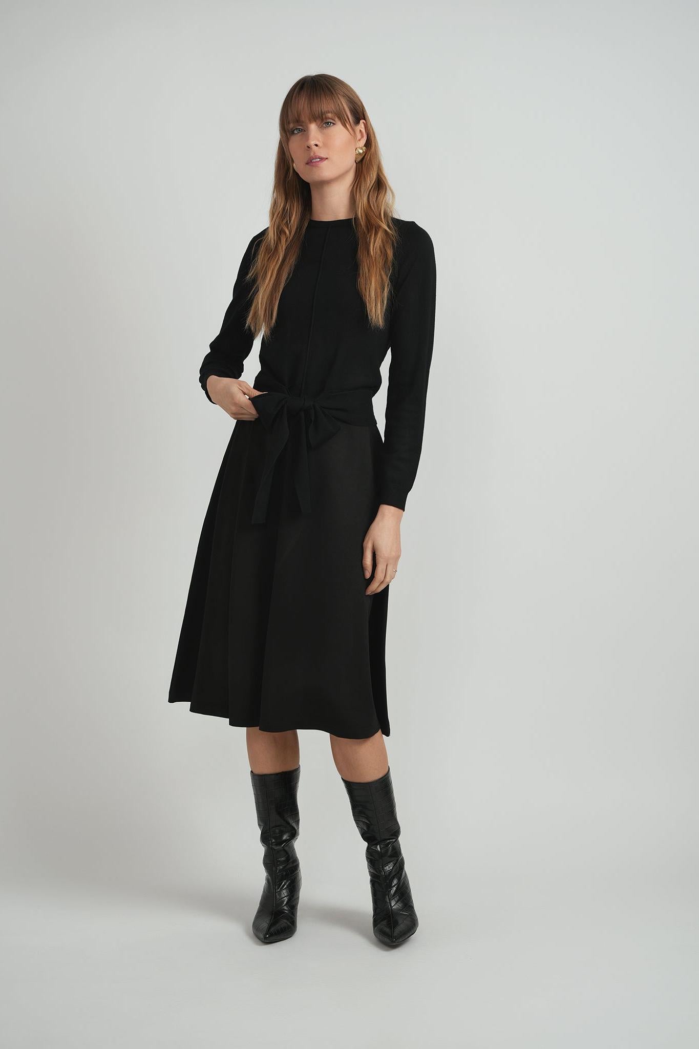 LADIES CREW NECK TIE SWEATER
