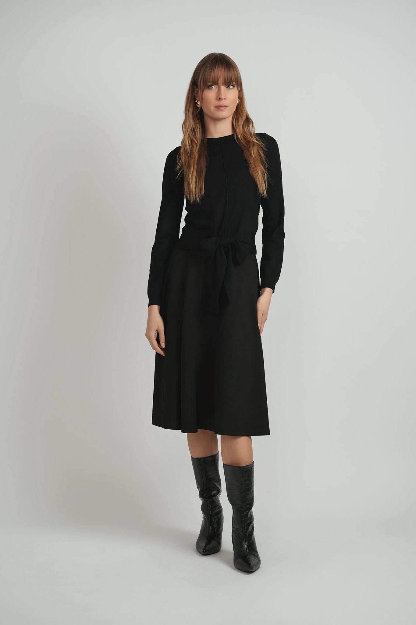 LADIES CREW NECK TIE SWEATER