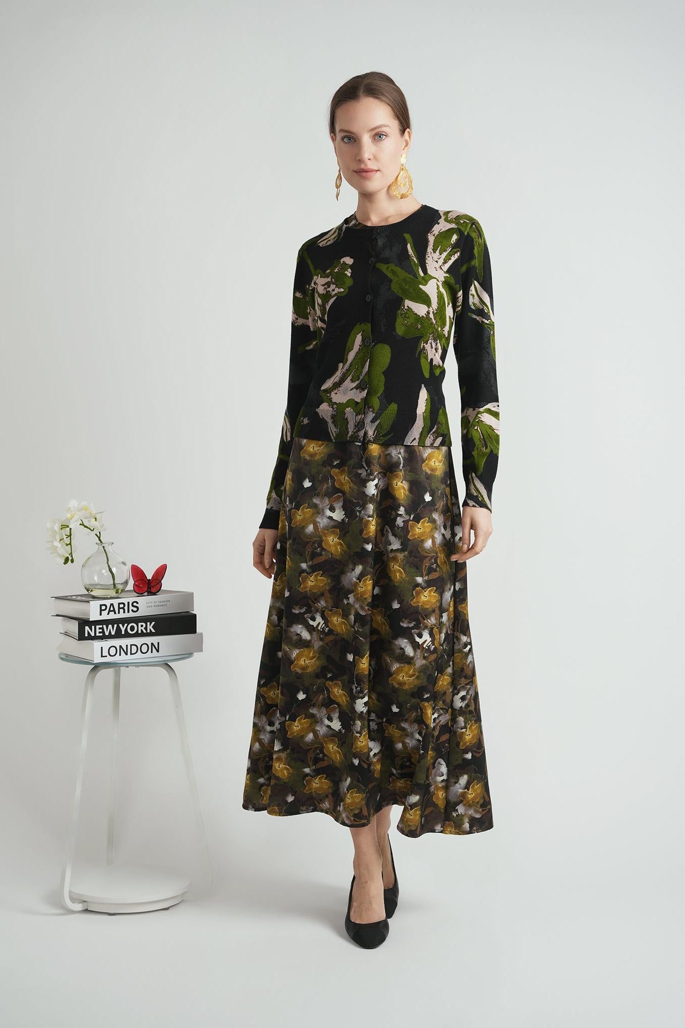 LADIES PRINTED MAXI JUMPER SWEATER SET