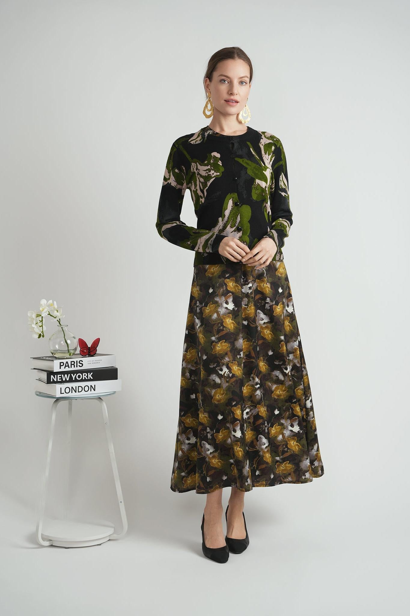 LADIES PRINTED MAXI JUMPER SWEATER SET