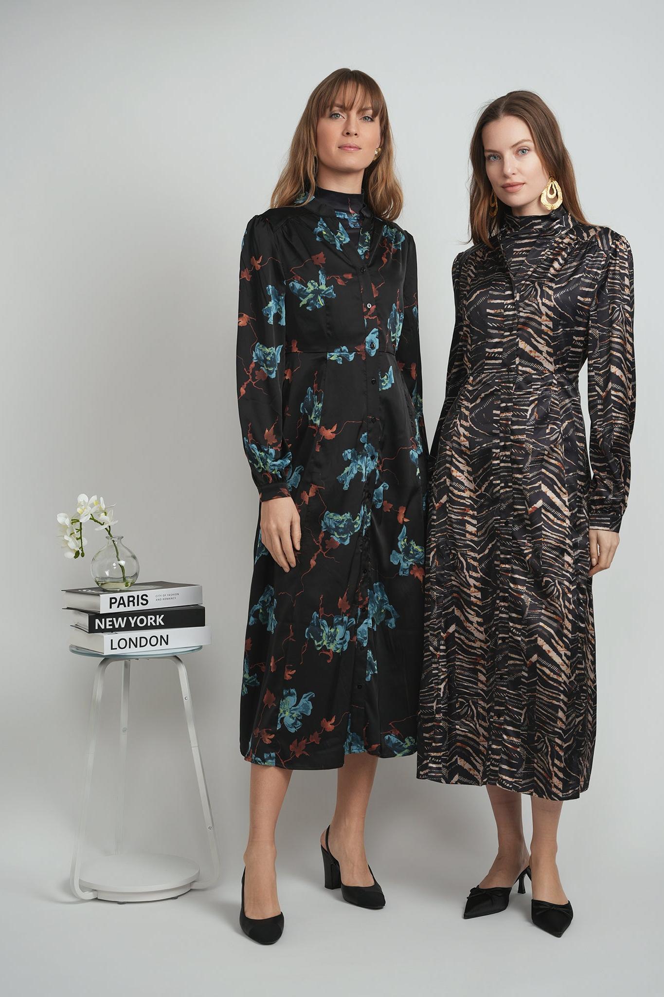 LADIES PRINTED MIDI DRESS MOCKNECK SET