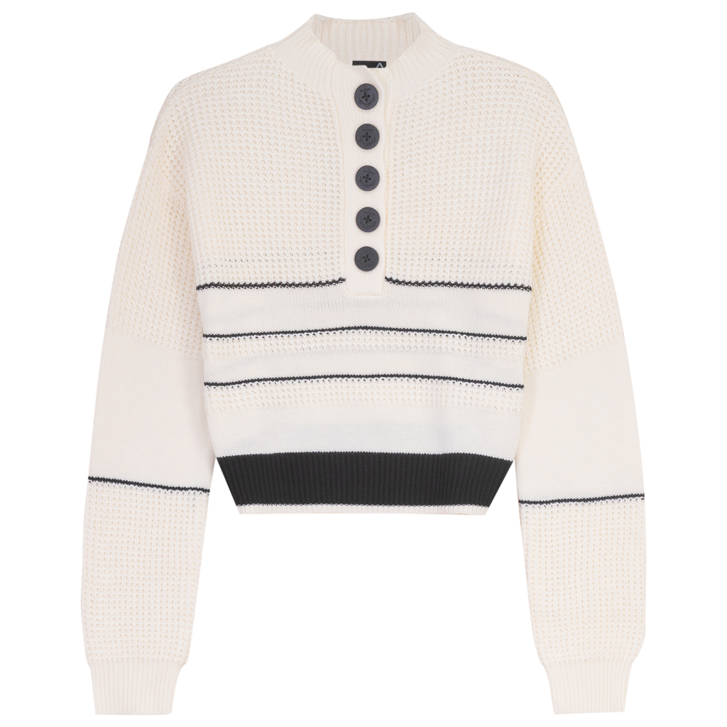 LOL WB6CM2129TE mock neck henley sweater in cream and black, filtered product image