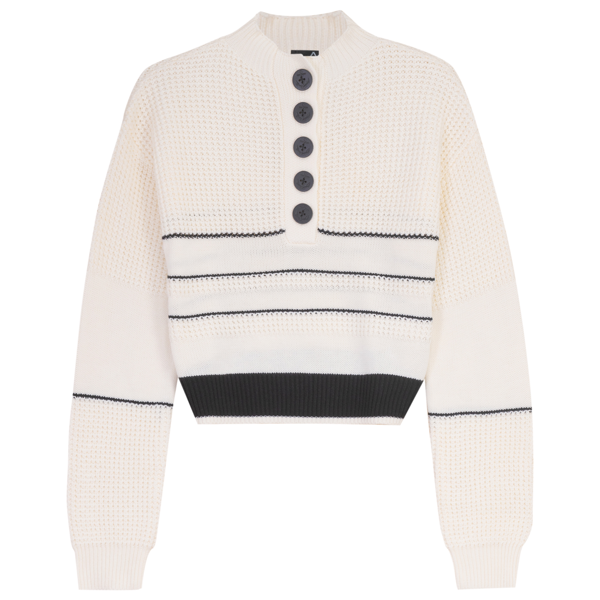 LOL WB6CM2129TE mock neck henley sweater in cream and black, filtered product image