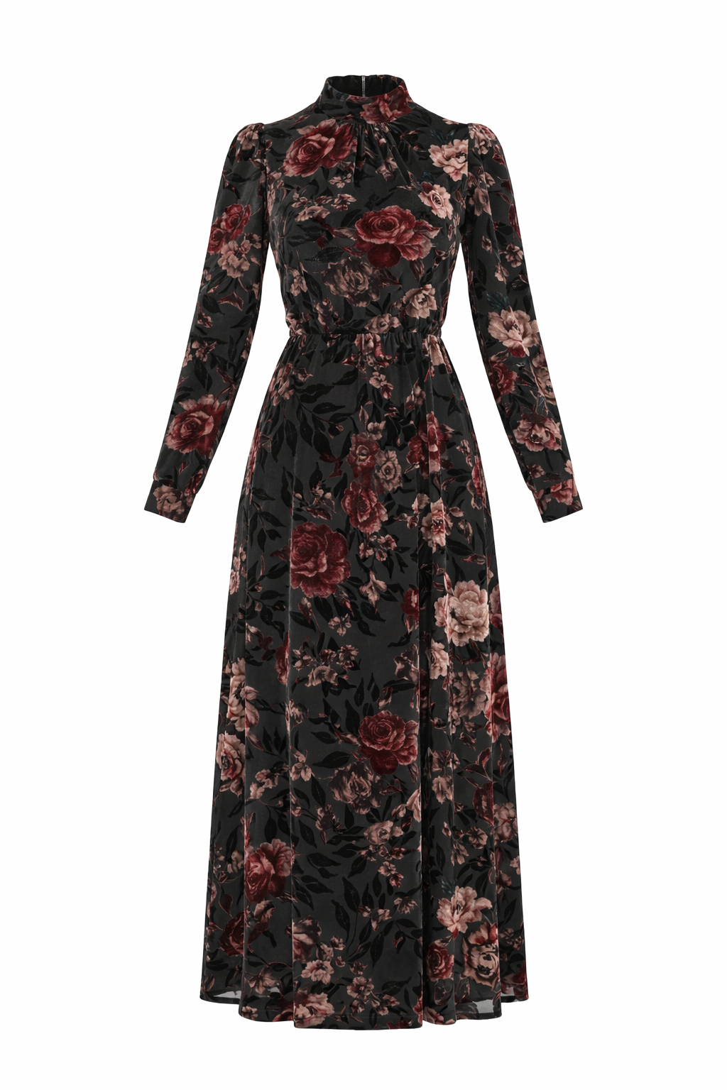 FLOCKED VELVET MAXI DRESS