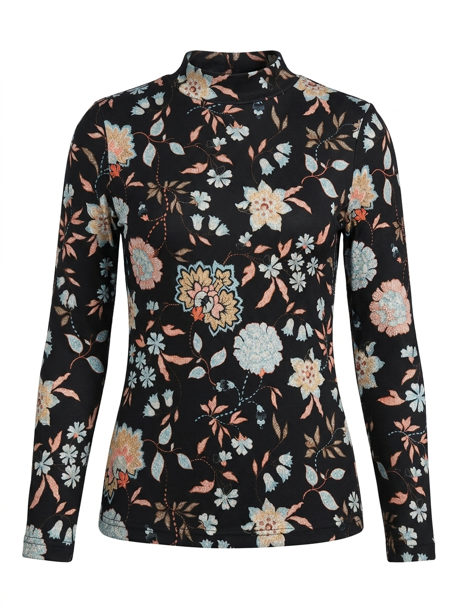 PRINTED MICRO MOCK NECK TEE