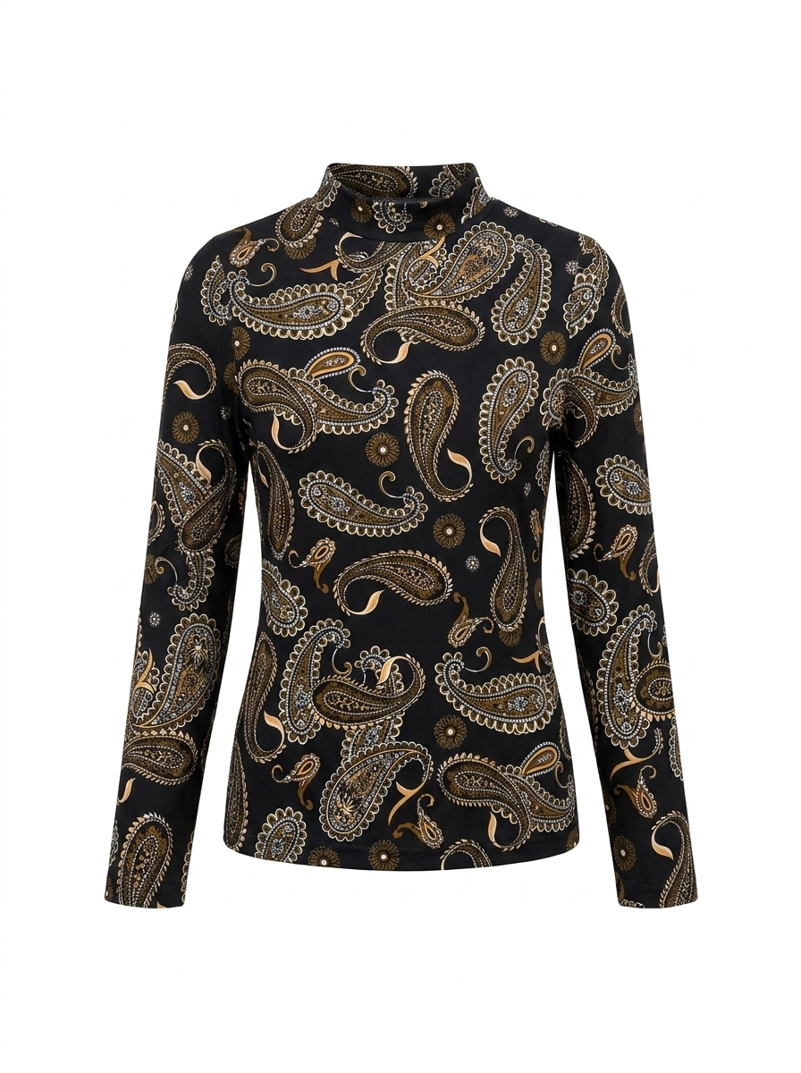 PRINTED MICRO MOCK NECK TEE