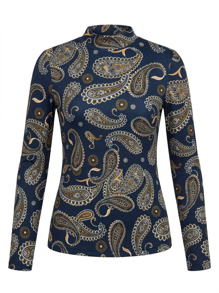 PRINTED MICRO MOCK NECK TEE
