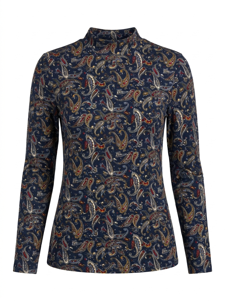 PRINTED MICRO MOCK NECK TEE