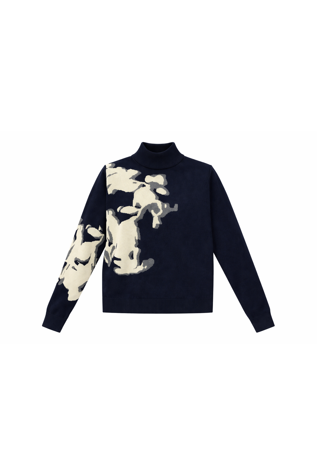 LOL WB6CM2208TE printed mock neck knit top in dark navy and cream