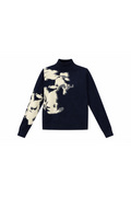LOL WB6CM2208TE printed mock neck knit top in dark navy and cream
