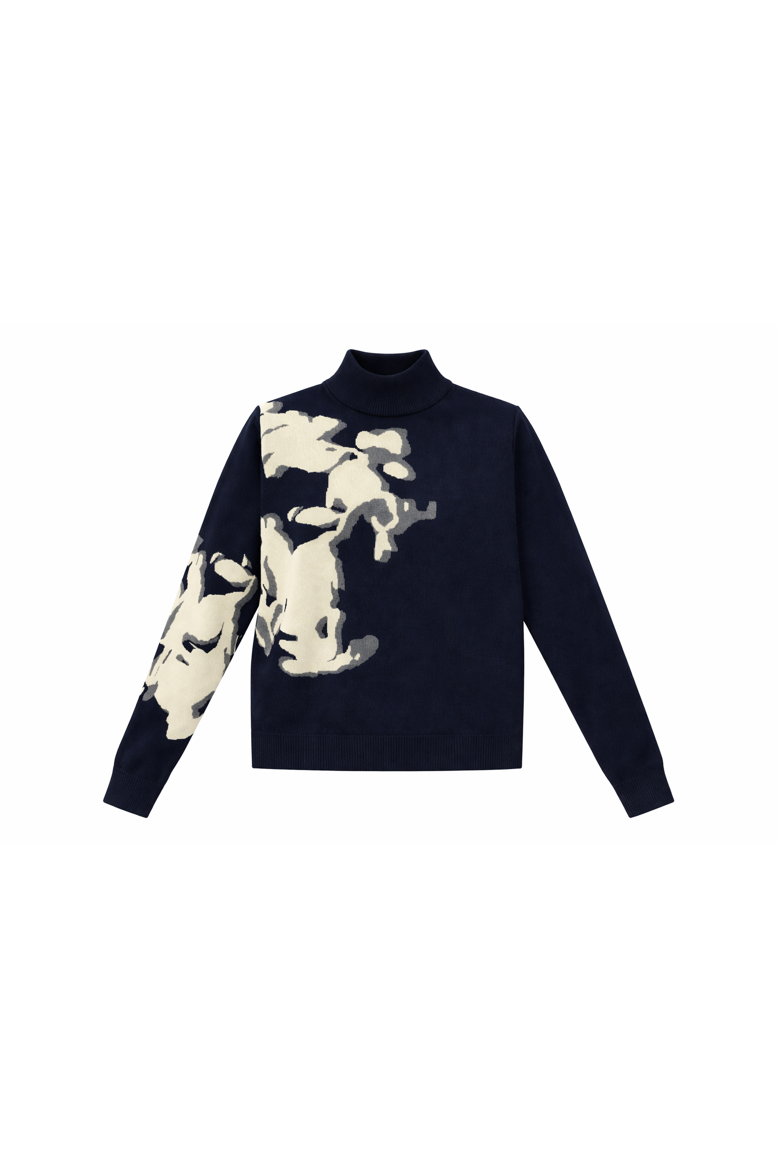 LOL WB6CM2208TE printed mock neck knit top in dark navy and cream