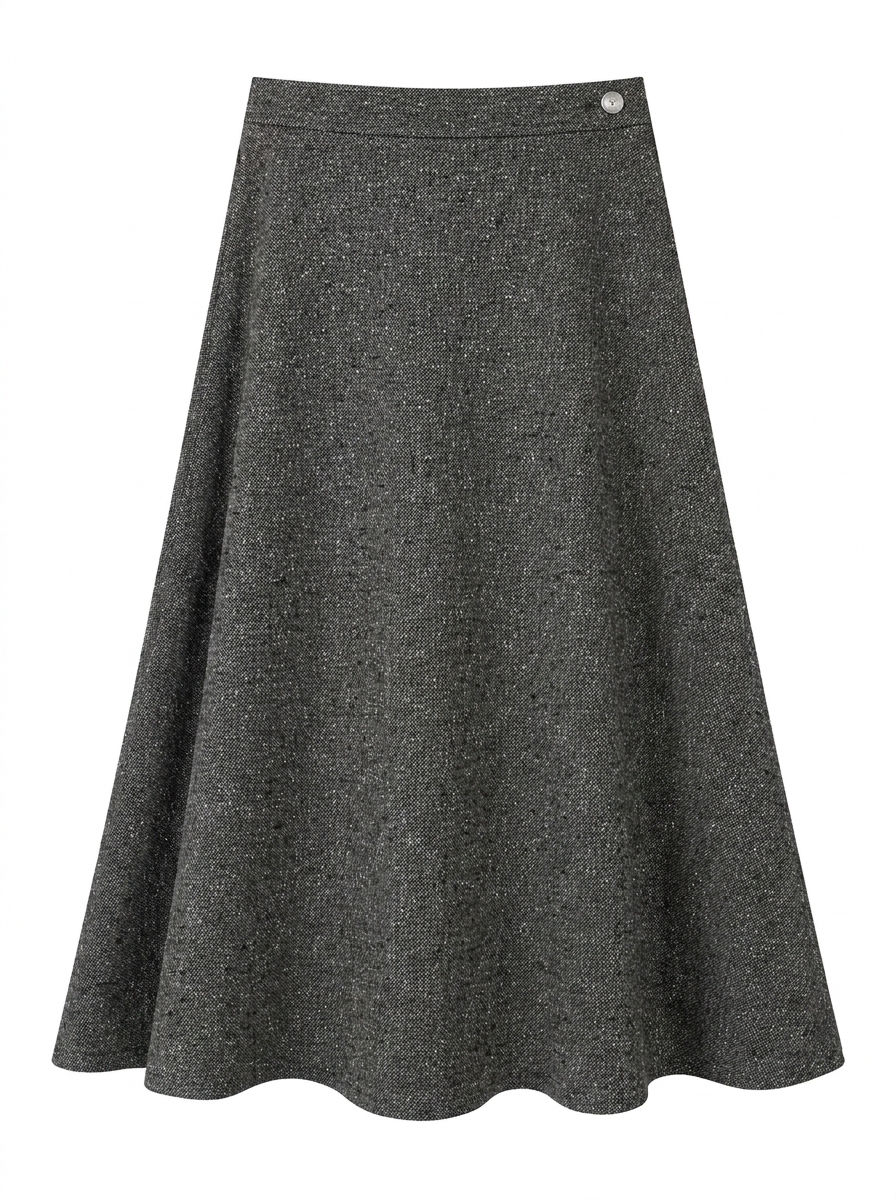 TWEED BUTTON SIDE MIDI SKIRT