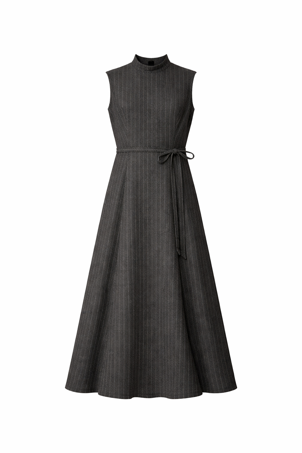 WOOL PINSTRIPE MOCK NECK MAXI JUMPER DRESS