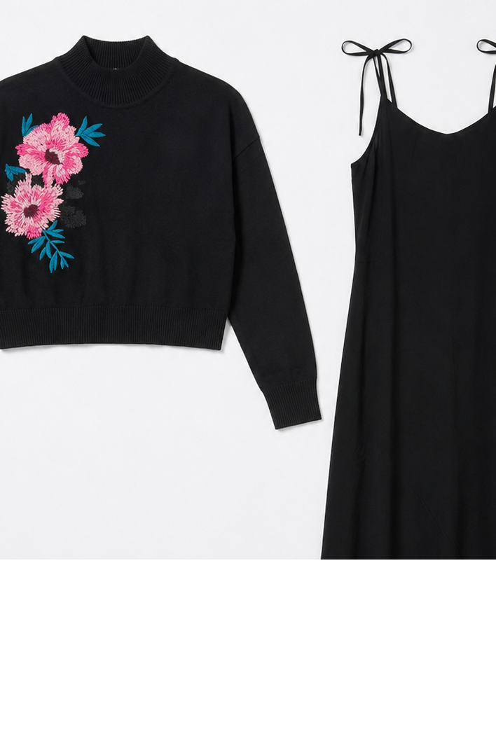 MATCHING CROPPED EMBROIDERED SWEATER TENCEL JUMPER SET