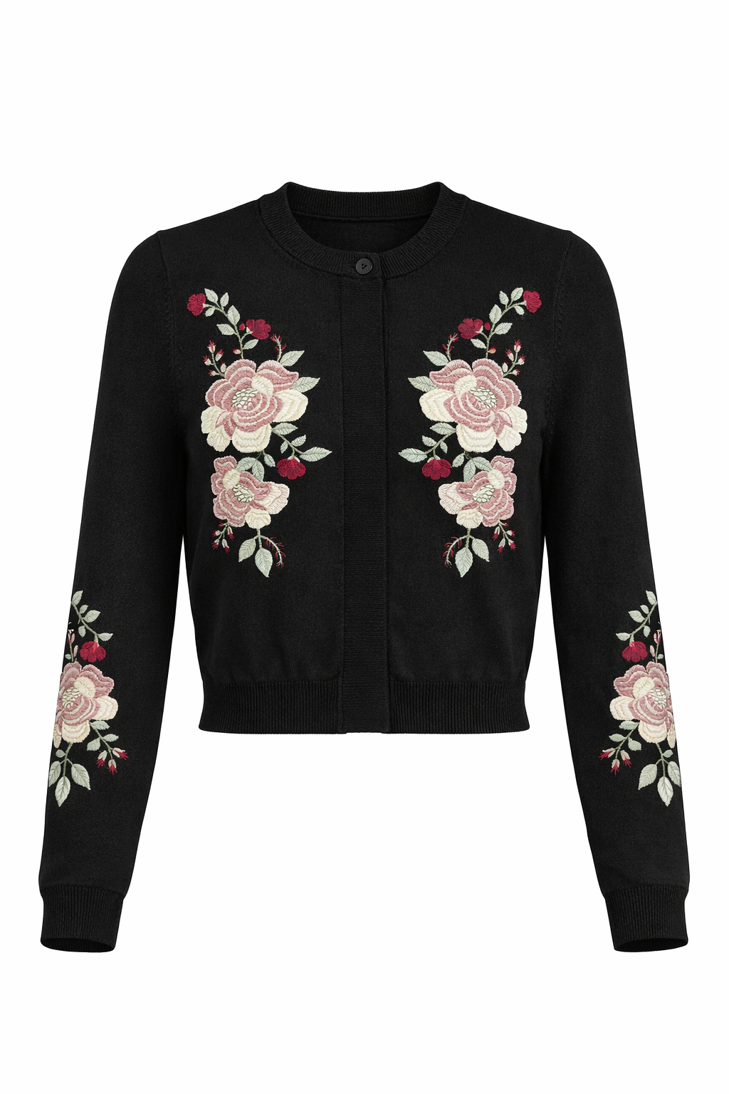 EMBROIDERED KNIT CROPPED CARDIGAN