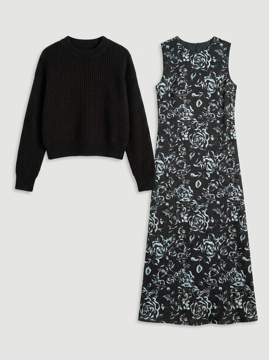 MATCHING KNIT AND PRINTED JUMPER SET
