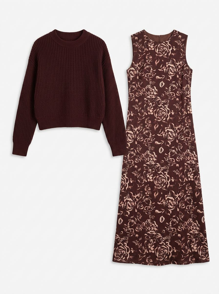MATCHING KNIT AND PRINTED JUMPER SET