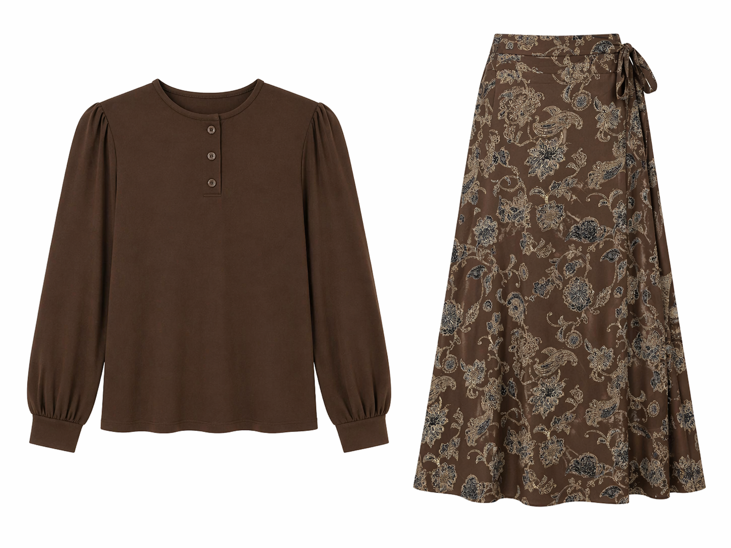 MATCHING PRINTED WRAP SKIRT WITH BLOUSE SET