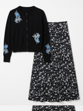 MATCHING KNIT CARDIGAN WITH FLORAL PRINT SKIRT SET