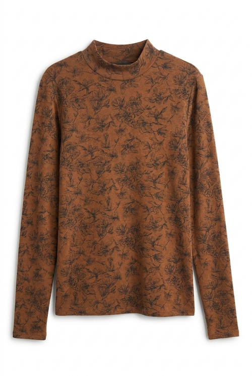FLORAL PRINT MOCK NECK TOP