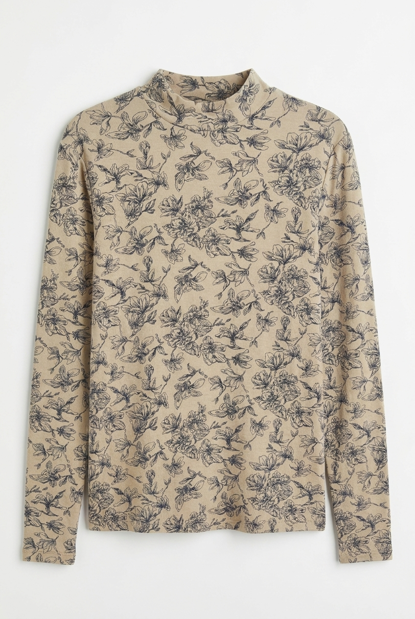 FLORAL PRINT MOCK NECK TOP