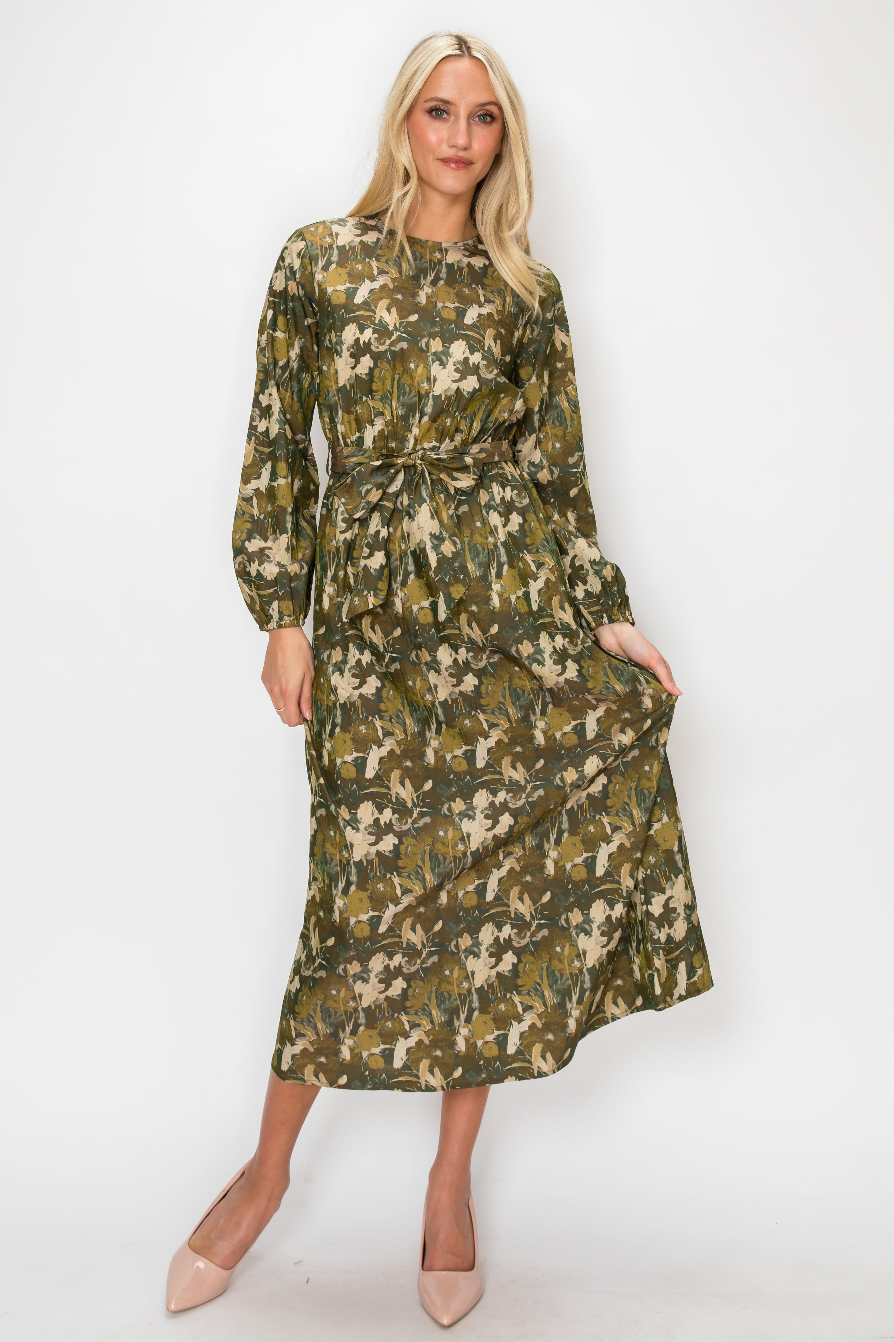 PRINT DRESS - OLIVE