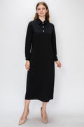 SHIRT DRESS WITH DIAMOND BUTTONS - BLACK