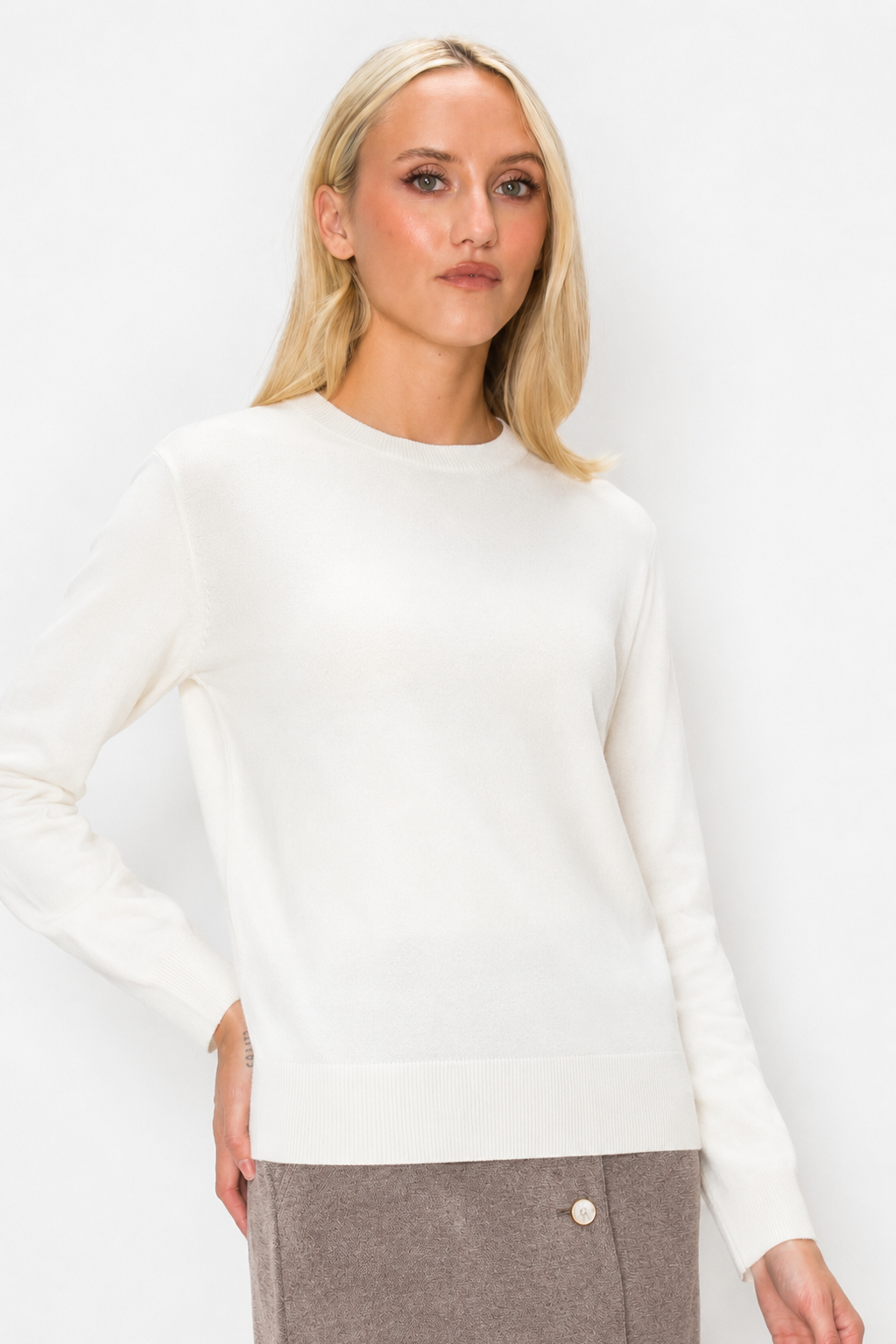 SOLID CREW PULLOVER - CREAM