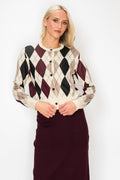 ARGYLE KNIT CARDIGAN - BEIGE
