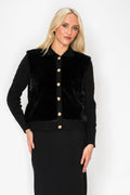 FAUX FUR KNIT CARDIGAN - BLACK
