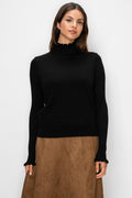 RUFFLE NECK AND CUFF SWEATER - BLACK